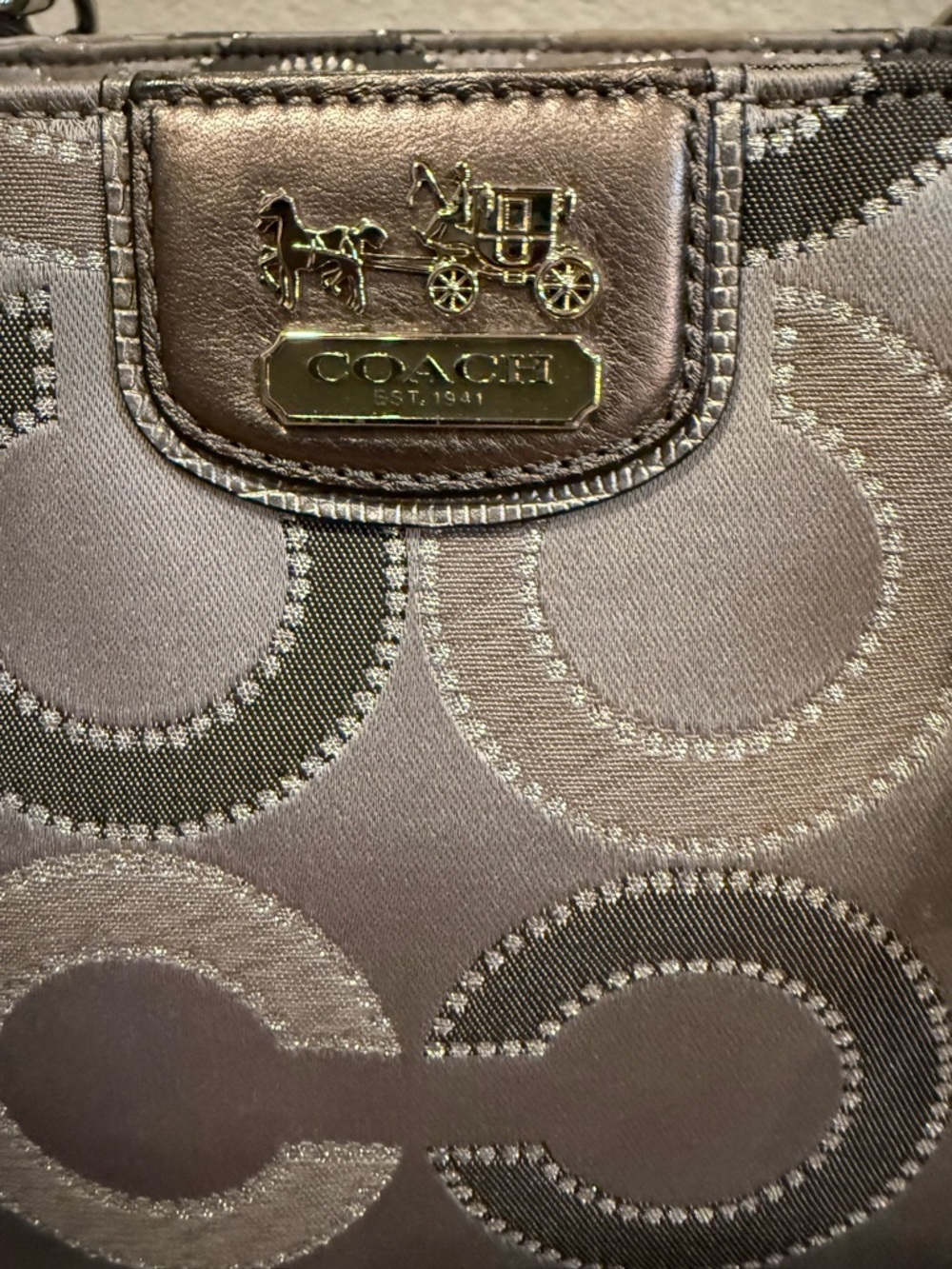 Coach Madison Op Art Sateen Tote in Gray/Silver - Picture 8 of 13